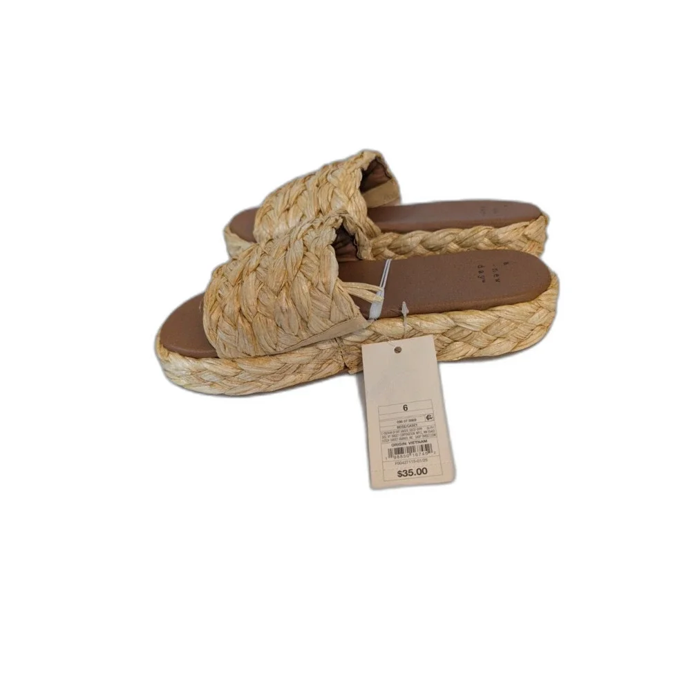 Women's Casey Braided Raffia Platform Slide Sandals -A New Day- Beige Size 6 NWT